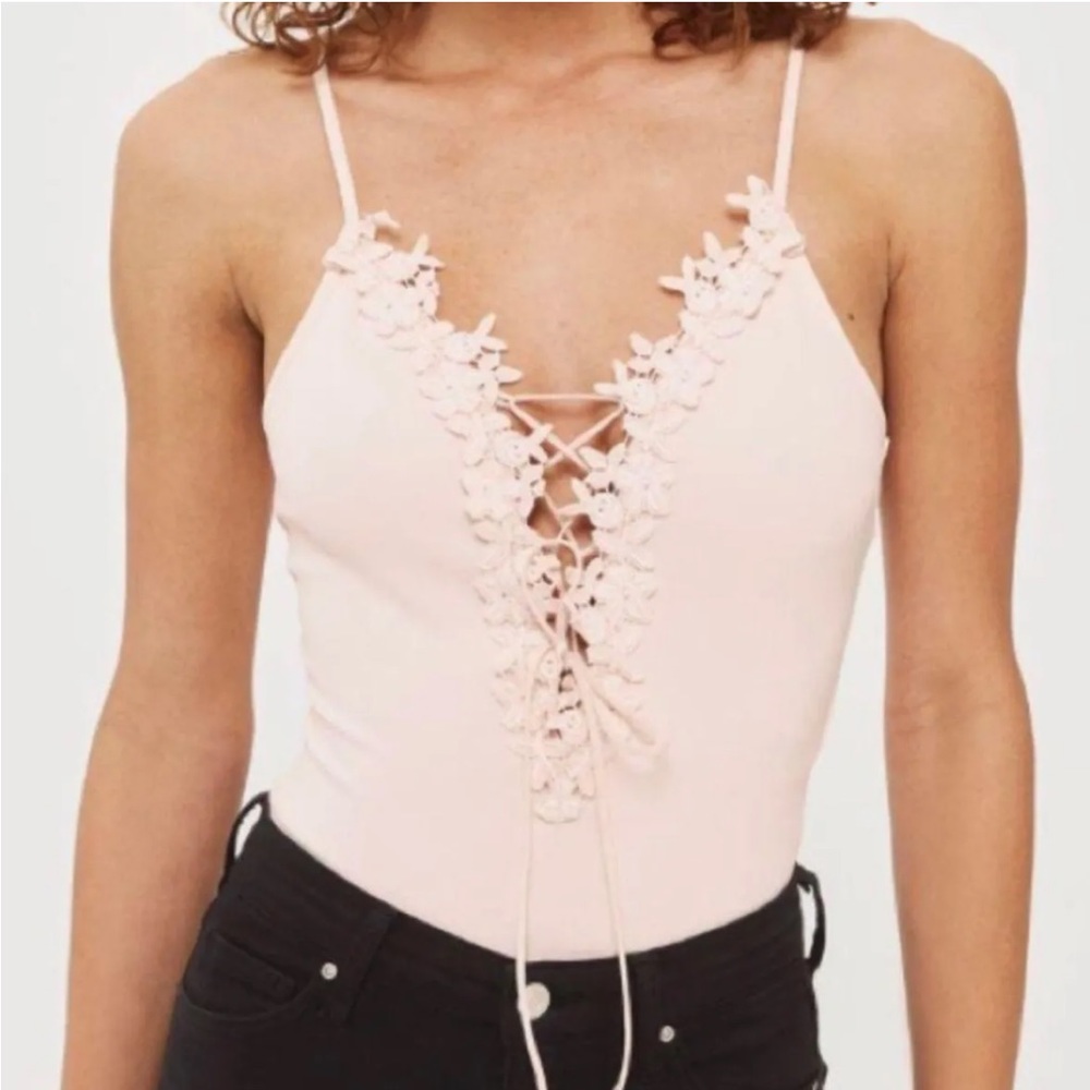 Top shop light pink floral tie up bodysuit